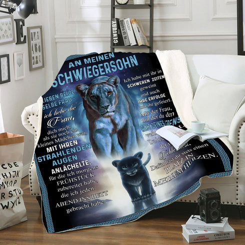 "An meinen Schwiegersohn" Decke - Löwe und Junglöwe